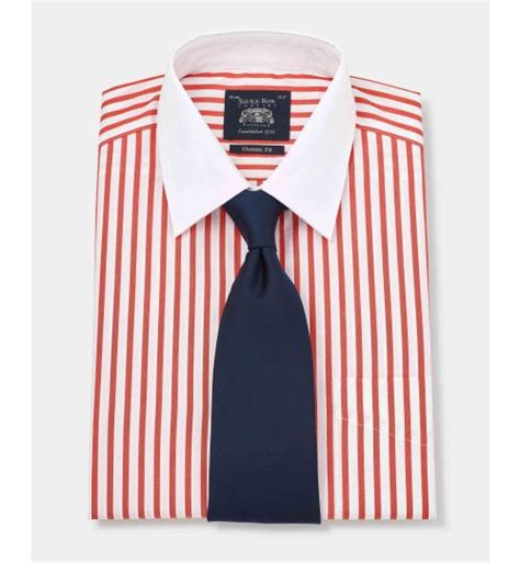 Mens Red Stripe Contrast Collar Classic Fit Formal Shirt With Double