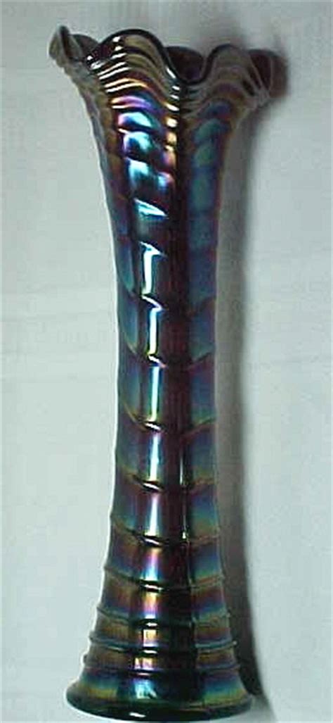 Imperial Carnival Glass Tall Ripple Vase Purple Electric Iridescence For Sale