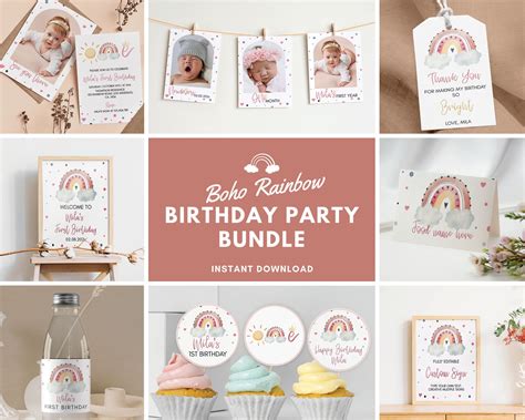 Paper And Party Supplies Neutral Rainbow Birthday Banner Muted Rainbow 1st Birthday Monthly Photo