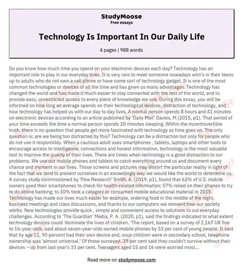 Technology Is Important In Our Daily Life Free Essay Example