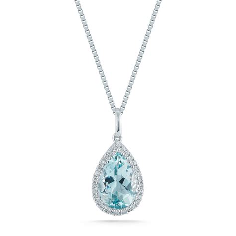 Aquamarine And 0 09ctw Diamond 18ct White Gold Necklace