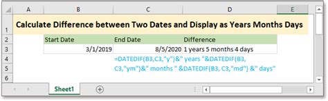 Excel Formula Calculate Years Months Days Between Two Dates