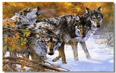 Custom Canvas Wall Painting Forest Snowy Wolves Poster