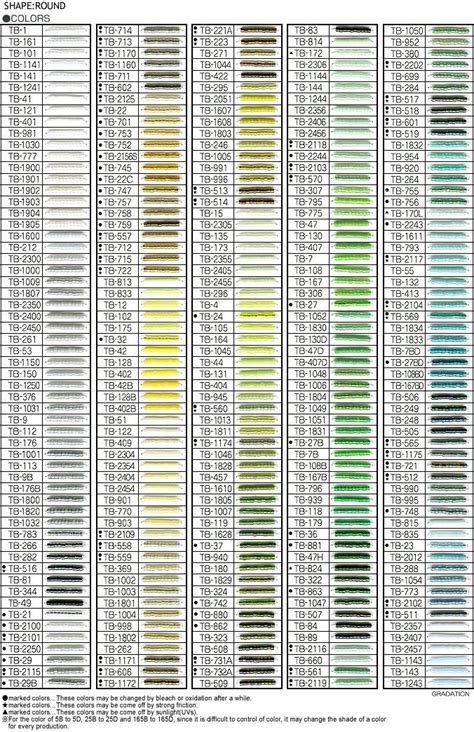Toho Seed Beads Color Chart