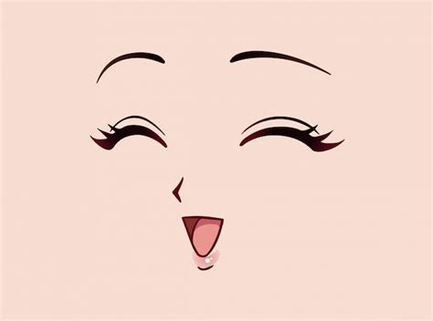 Premium Vector Happy Anime Face Manga Style Closed Eyes Little Nose And Kawaii Mouth Hand