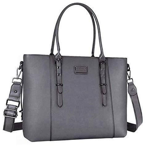 Mosiso Pu Leather Laptop Tote Bag For Women 17 173 Inch Gray