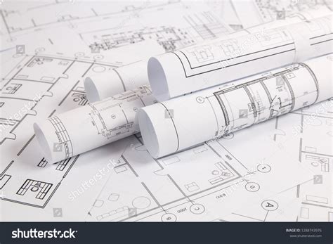 Architectural Plan Engineering House Drawings Blueprints Stock Photo