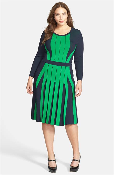 Michael Michael Kors Colorblock Pleated Fit And Flare Sweater Dress Plus