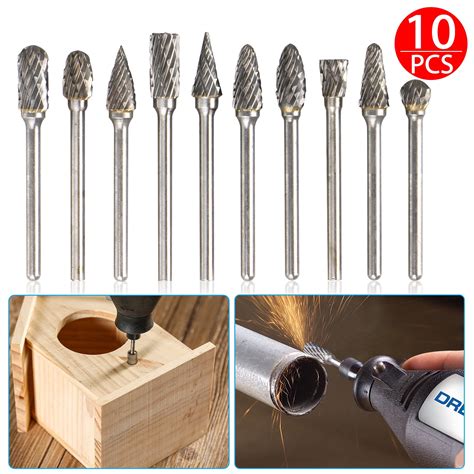 Tungsten Carbide Steel Double Edge Rotary Tool Burr Set 10 Pieces 1 8