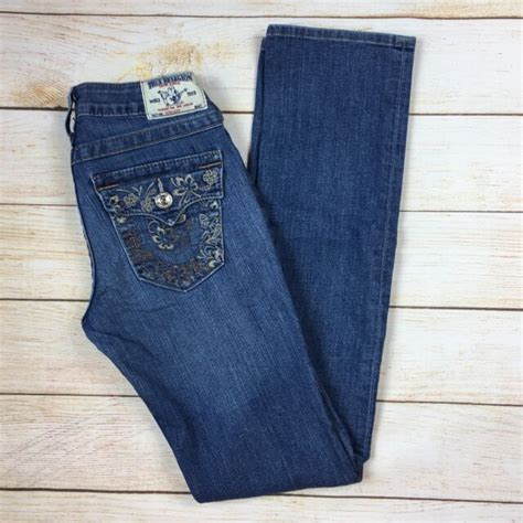 True Religion Womens Jeans Sz 26 Embroidered Flap Pockets Straight Leg