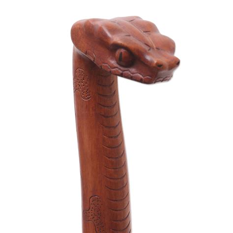 Hand Carved Mahogany Wood Snake Walking Stick Snake Head Novica
