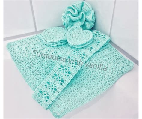 Crochet Spa Set Free Pattern Turquoise With Vanilla