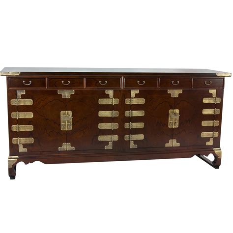 Oriental Furniture Walnut Korean Antique Style Double Cabinet Buffet