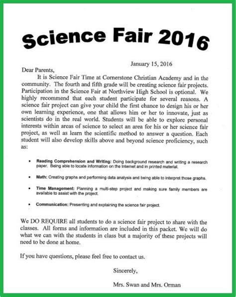 Science Fair Project Cornerstone Christian Academy