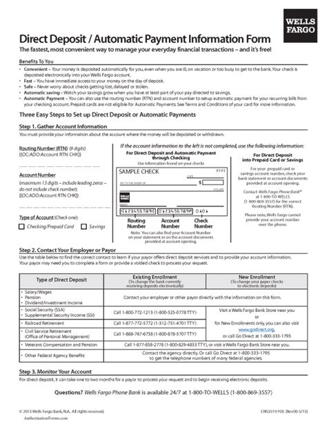 To earn the $200 bonus, have cumulative direct deposits of at least $1,000 deposit to the account within 90 days of opening to receive a $200 bonus. Free Wells Fargo Direct Deposit Authorization Form - PDF