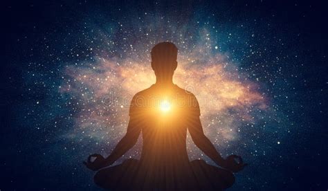 Man And Soul Yoga Lotus Pose Meditation On Nebula Galaxy Background