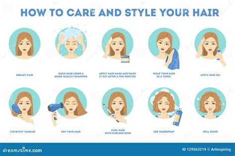 How To Care For Your Hair Instruction Stock Vector Illustration Of Shampoo Curl