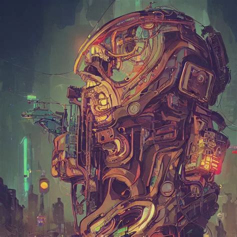 A Beautiful Painting Of A Cyberpunk Skull By Simon Stable Diffusion