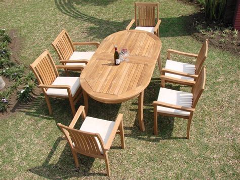 7 Pc Luxurious Grade A Teak Dining Set 94 Oval Table And 6 Stacking