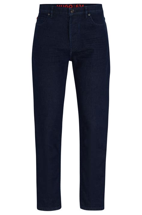 Hugo Tapered Fit Jeans In Dark Blue Comfort Stretch Denim