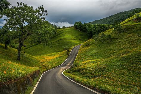 The Serpentine Road Winds Among Green Hills Phone Wallpapers
