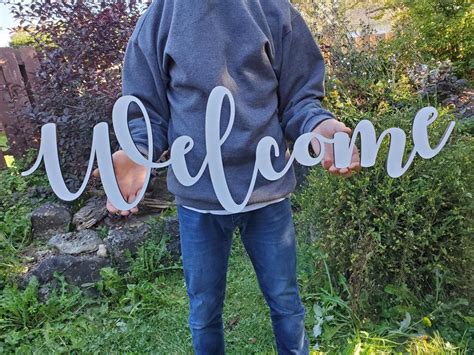 Large Welcome Wooden Sign Wooden Word Cut Wooden Laser Cut Etsy