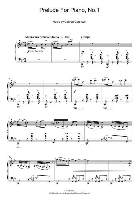 George Gershwin Prelude For Piano No1 Sheet Music Notes Chords