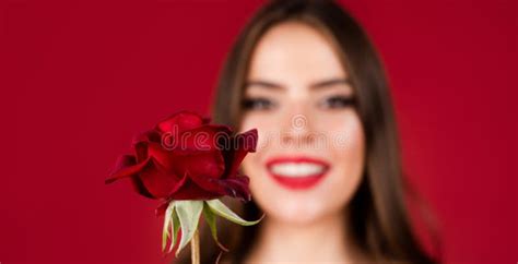 Portrait Of A Woman With A Rose Flower Beauty Fashion Model Woman Face