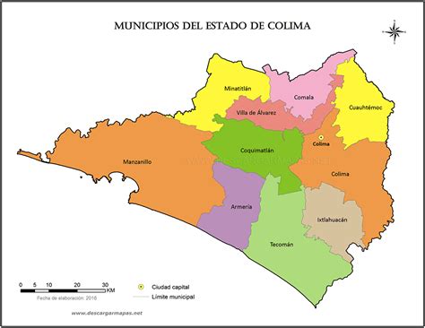 Mapa De División Municipal Del Estado De Colima Descargar Mapas
