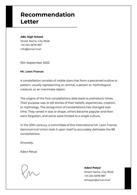 Letter Of Recommendation Layout Format