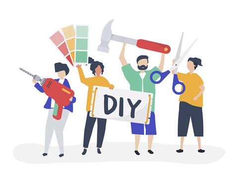 Use wallpaper and varnish to make a backsplash in your kitchen. Character illustration of DIY home improvement concept ...
