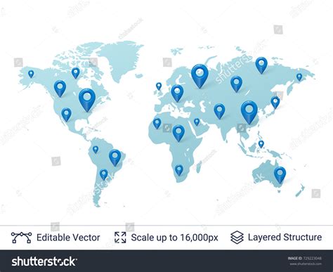 World Map Location Pins Markers On Vector Có Sẵn Miễn Phí Bản Quyền