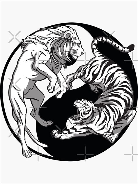Ying Yang Tiger And Lion Tattoo Art Sticker For Sale By Infleims