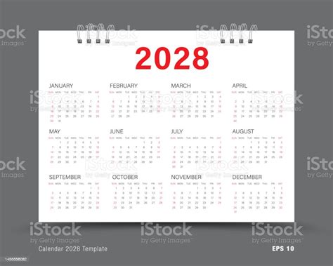 Vetores De Vetor De Modelo De Calendário 2028 Conjunto De 12 Calendário