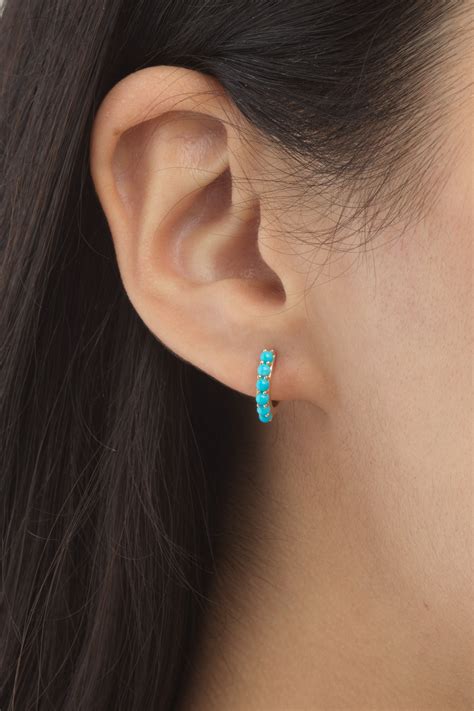 Turquoise Stone Hoops Fashion Earrings Huggies Earrings Jewelry