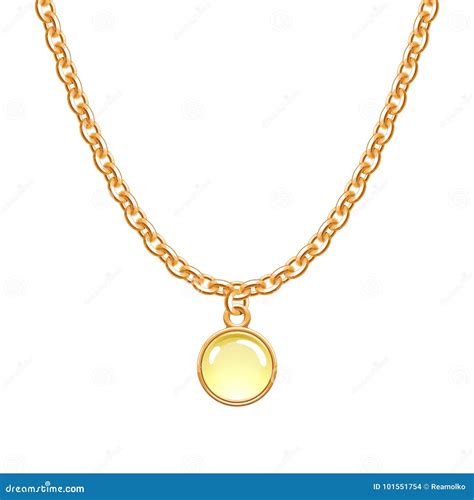 Golden Chain Necklace With Round Glass Pendant Stock Vector Illustration Of Romance Necklace