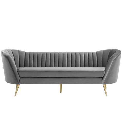 Tufted Curved Performance Velvet Sofa With Gold Stainless Steel Legs