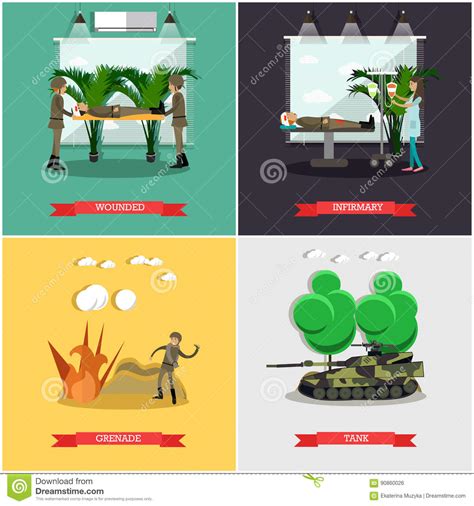 Vector Set Of Military Posters In Flat Style Stock Vector