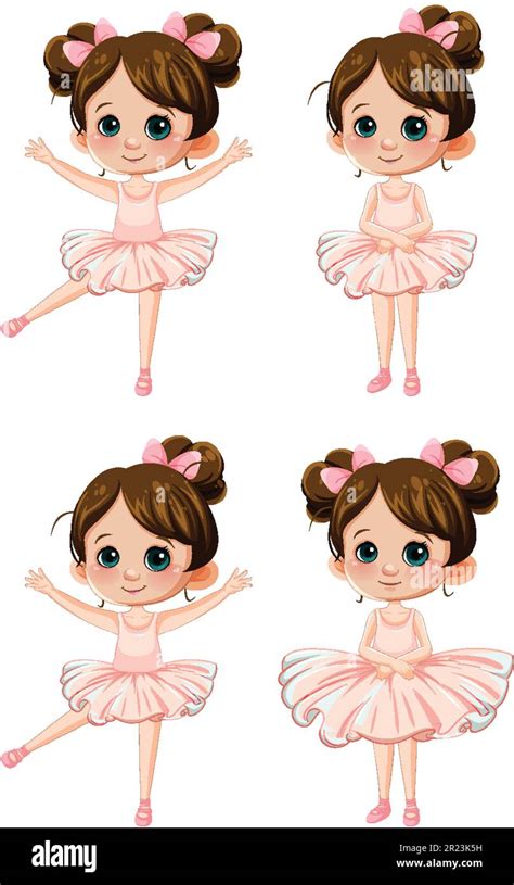 Set Of Cute Ballet Dancer Cartoon Character Illustration Stock Vector