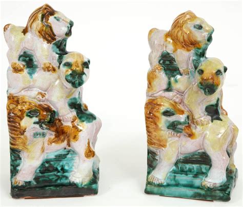 1930s Earthenware Bookends Of Lions In The Style Of Wiener Werkstatte