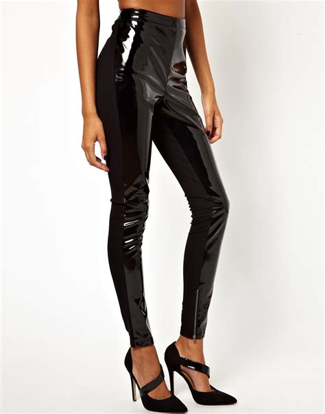Lyst Asos High Waist Pant With Pvc Panel In Black