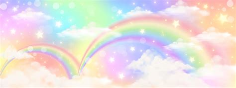 Holographic Fantasy Rainbow Unicorn Background With Clouds Pastel
