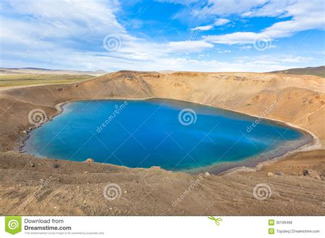 Crater Of An Extinct Volcano Krafla In Iceland Filled With Water Stock