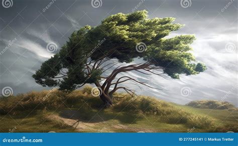 A Tree Sways In The Wind Bending And Swaying With The Gusts Created