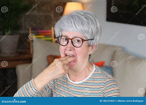 Picky Senior Woman Gagging At Home Stock Image Image Of Hand Adult