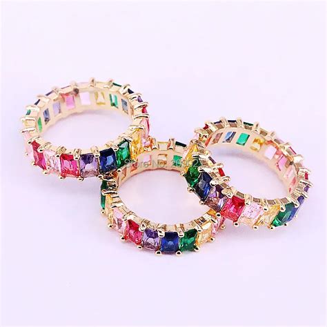 5pcs Rainbow Cz Ring Colorful Zirconia Elegance Luxury Fashion Gold