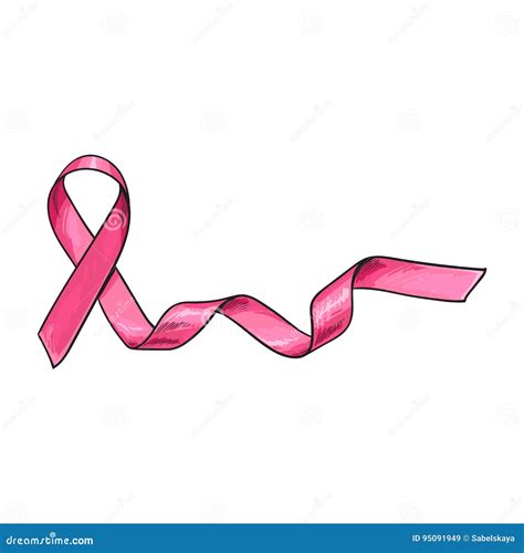 Pink Satin Ribbon Breast Cancer Awareness Symbol Sketch Vector Illustration Stock Vector