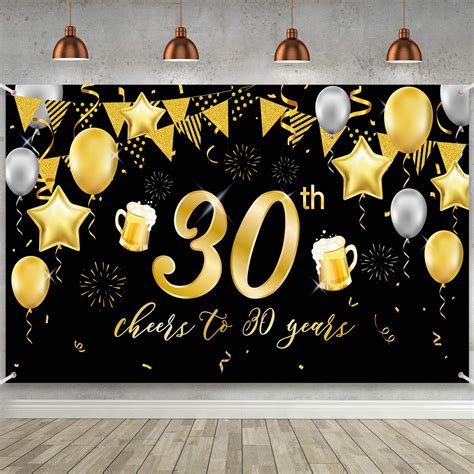 Buy 30th Birthday Banner Black Gold Mens 30th Anniversary Backdrop