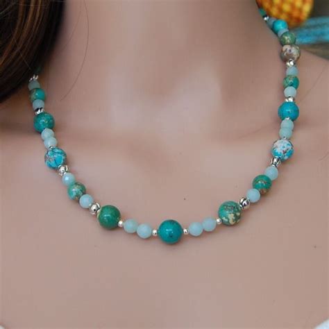 Brown Green Turquois Amazonite Set In 2021 Beaded Necklace Jewelry