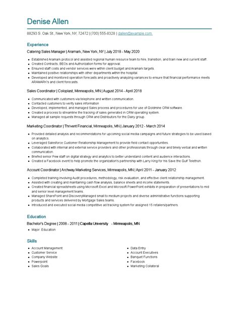 Catering Sales Manager Resume Examples And Tips Zippia